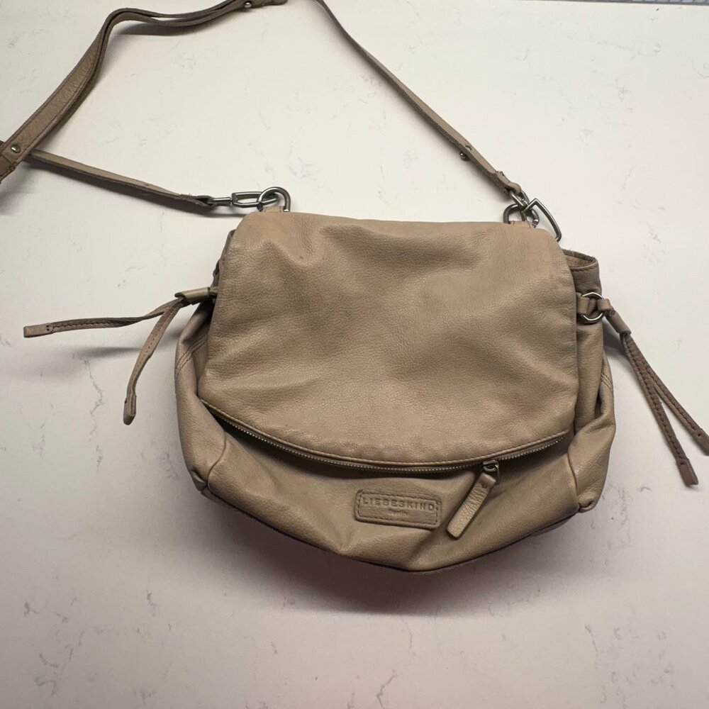 Lieberskind Berlin Beige Leather Crossbody Bag with Front Flap Zipper Pocket